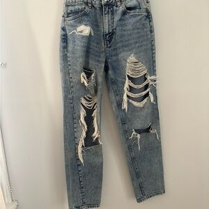 166J Aeropostale Blue Distressed Straight Leg Jeans